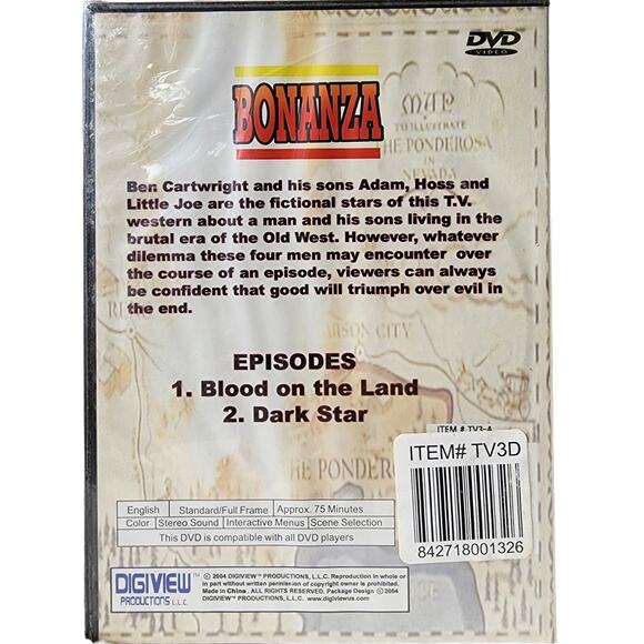 Bonanza Volume 4 DVD 2006 Blood On The Land / Dark Star Michael London - Picture 2 of 2